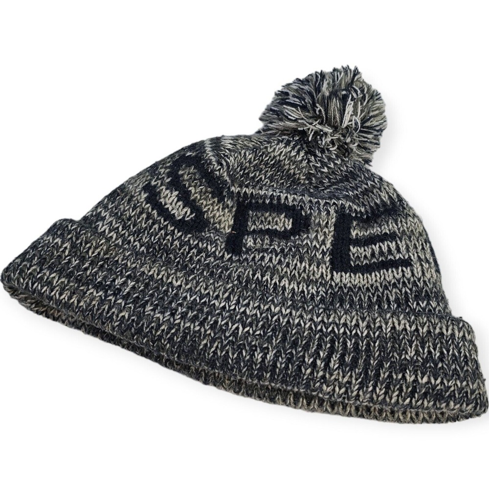 SPERRY Knit Beanie Cap Winter Hat Acrylic Gray/Navy‎ with Pom